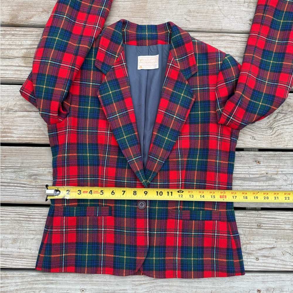 Women’s Pendleton Red Plaid Single Button Blazer … - image 5